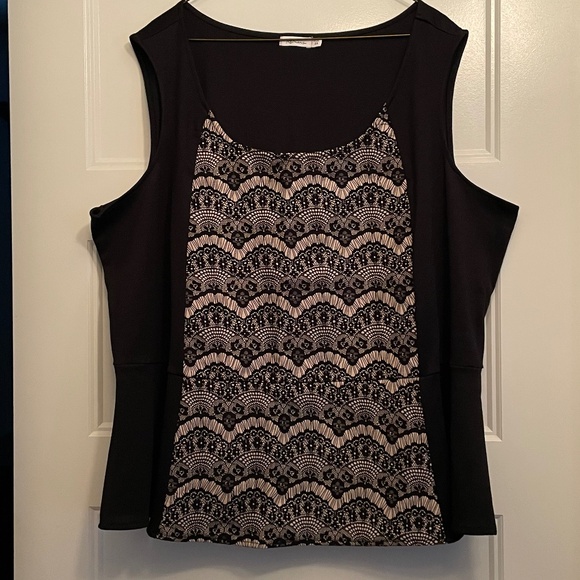 Black peplum top with lace-look front insert - Picture 1 of 1